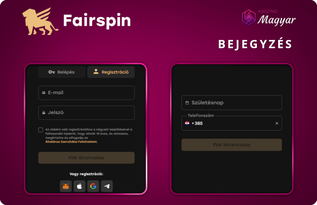 Fairspin regisztráció