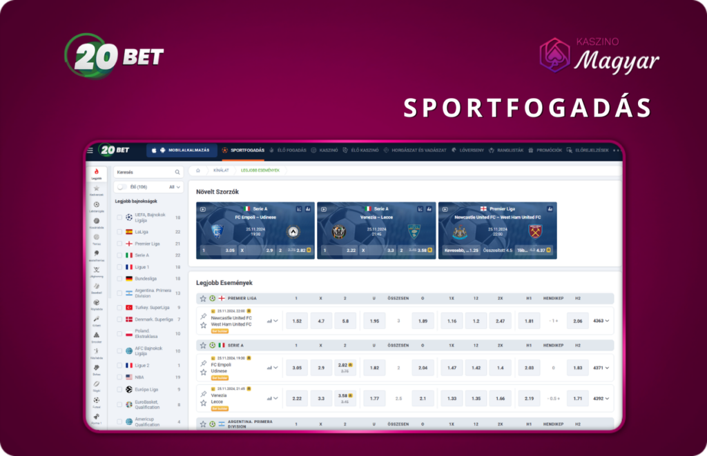 20Bet sportfogadás: Népszerű ligák