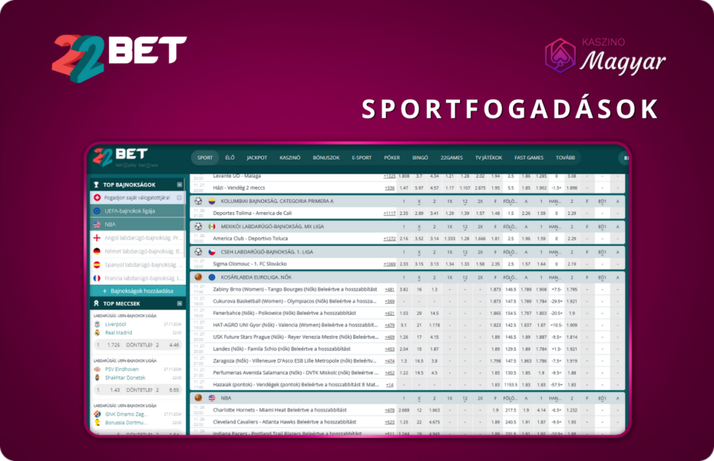 22Bet – Sportfogadások: Fogadjon több ligára