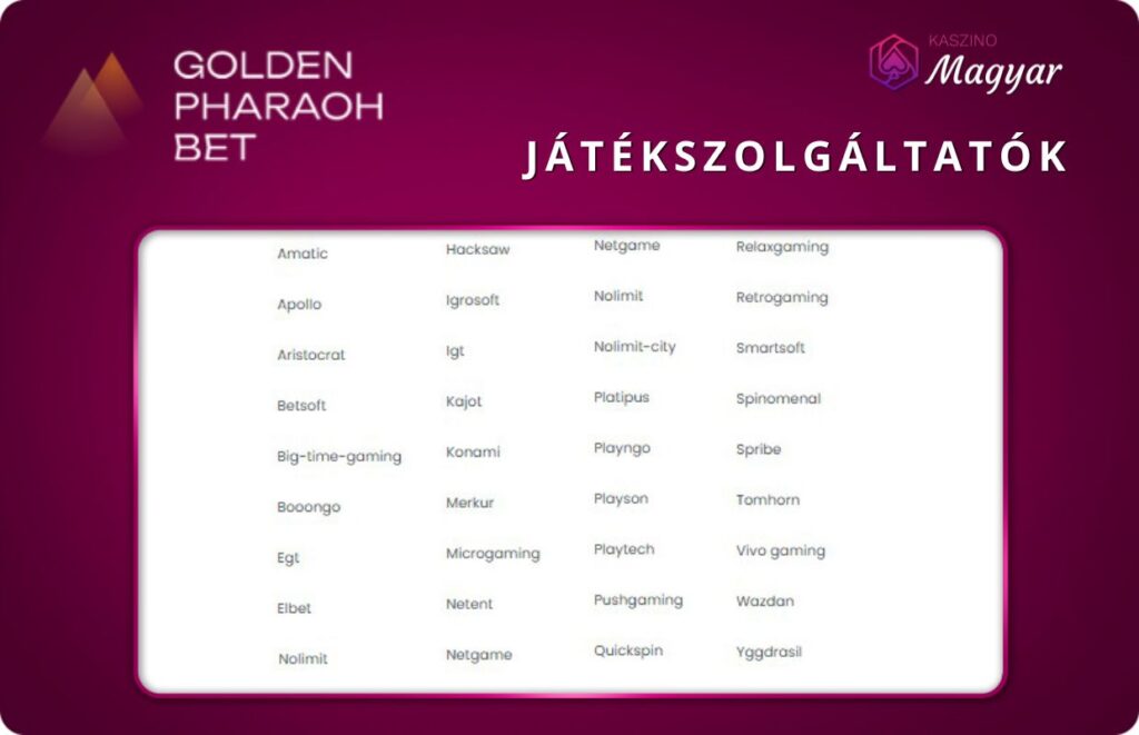 golden pharaoh Játékszolgáltatók