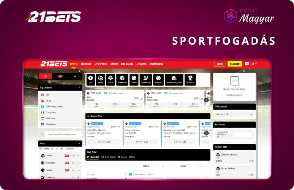 Sportfogadások a 21 Bets-nél