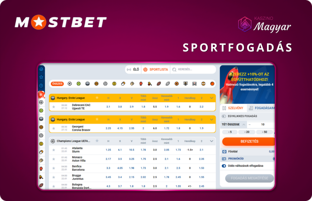 Sportfogadások a Mostbet-en