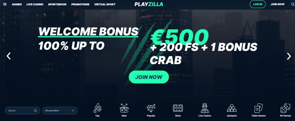 Playzilla Casino front page