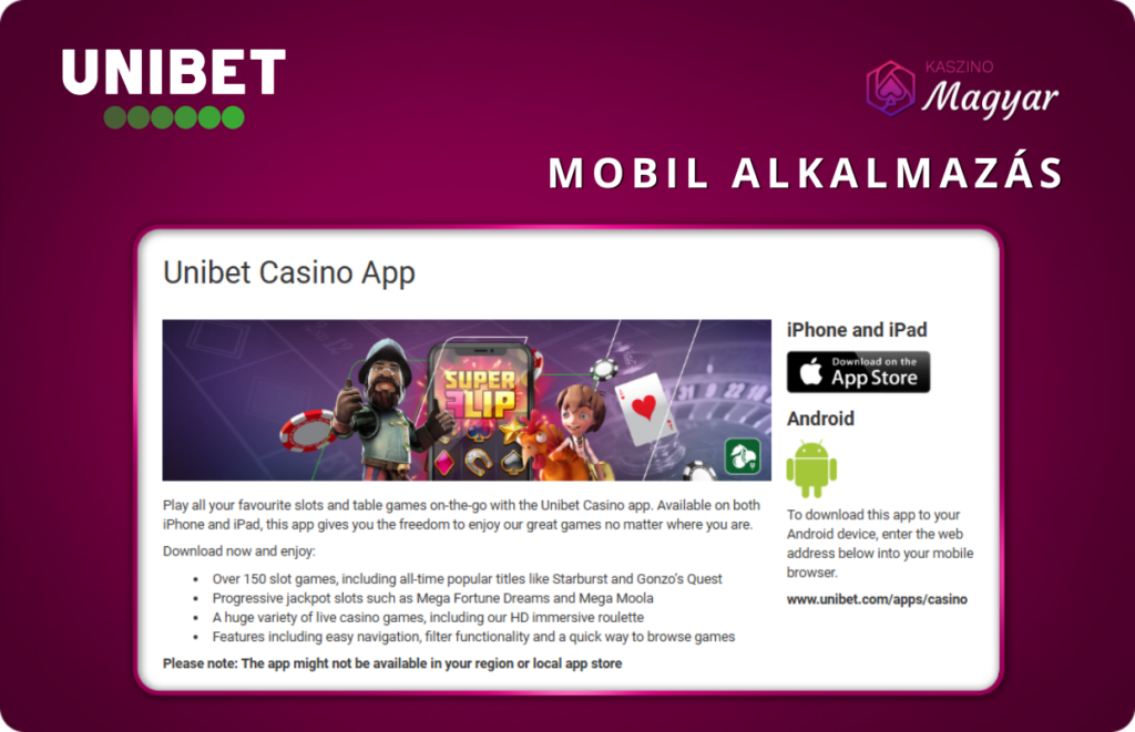 Unibet mobilalkalmazás